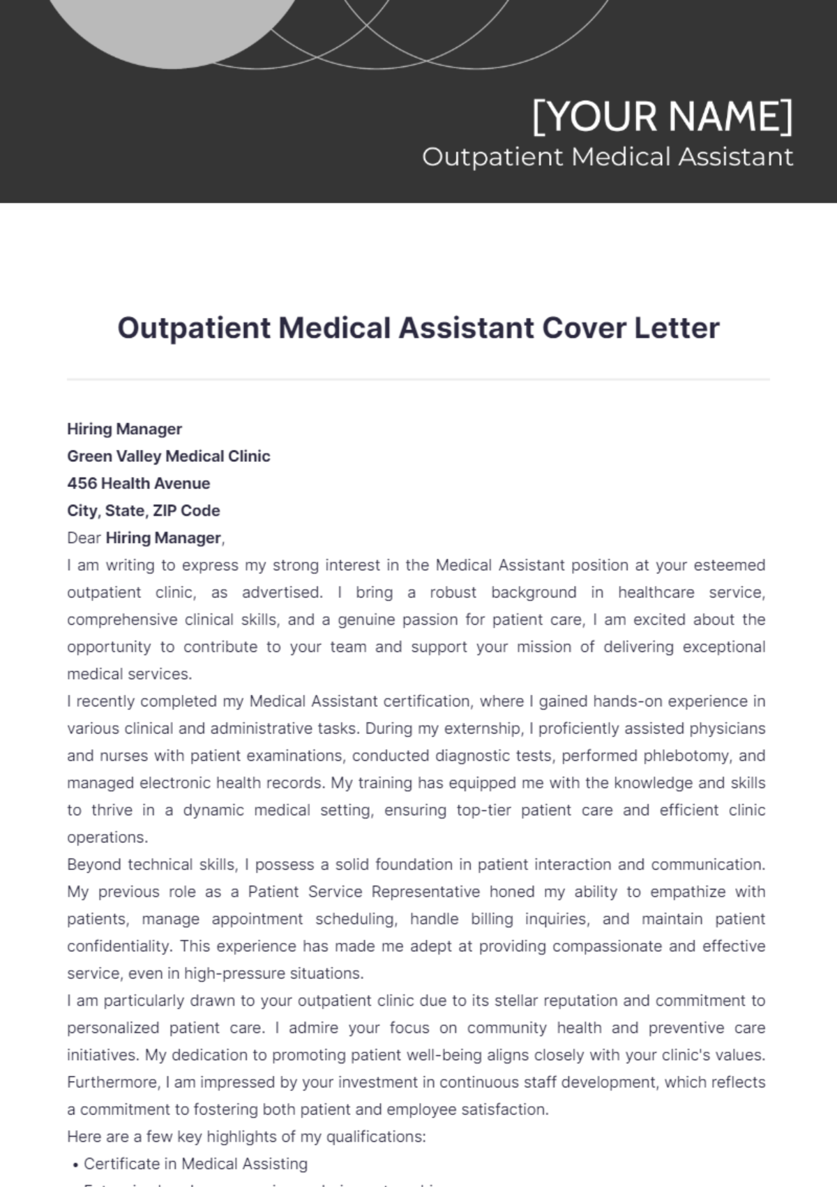 Outpatient Medical Assistant Cover Letter - Edit Online & Download