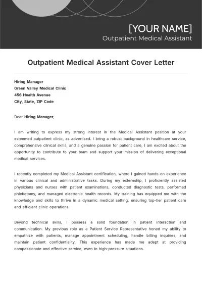 Free Outpatient Medical Assistant Cover Letter to Edit Online