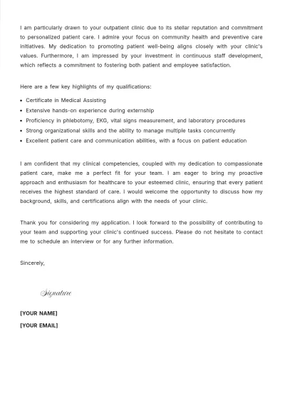 Free Outpatient Medical Assistant Cover Letter to Edit Online