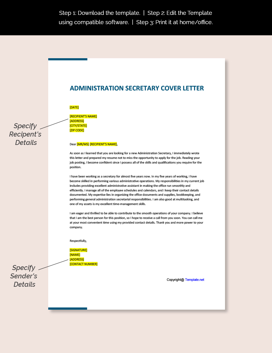 Administration Secretary Cover Letter Template
