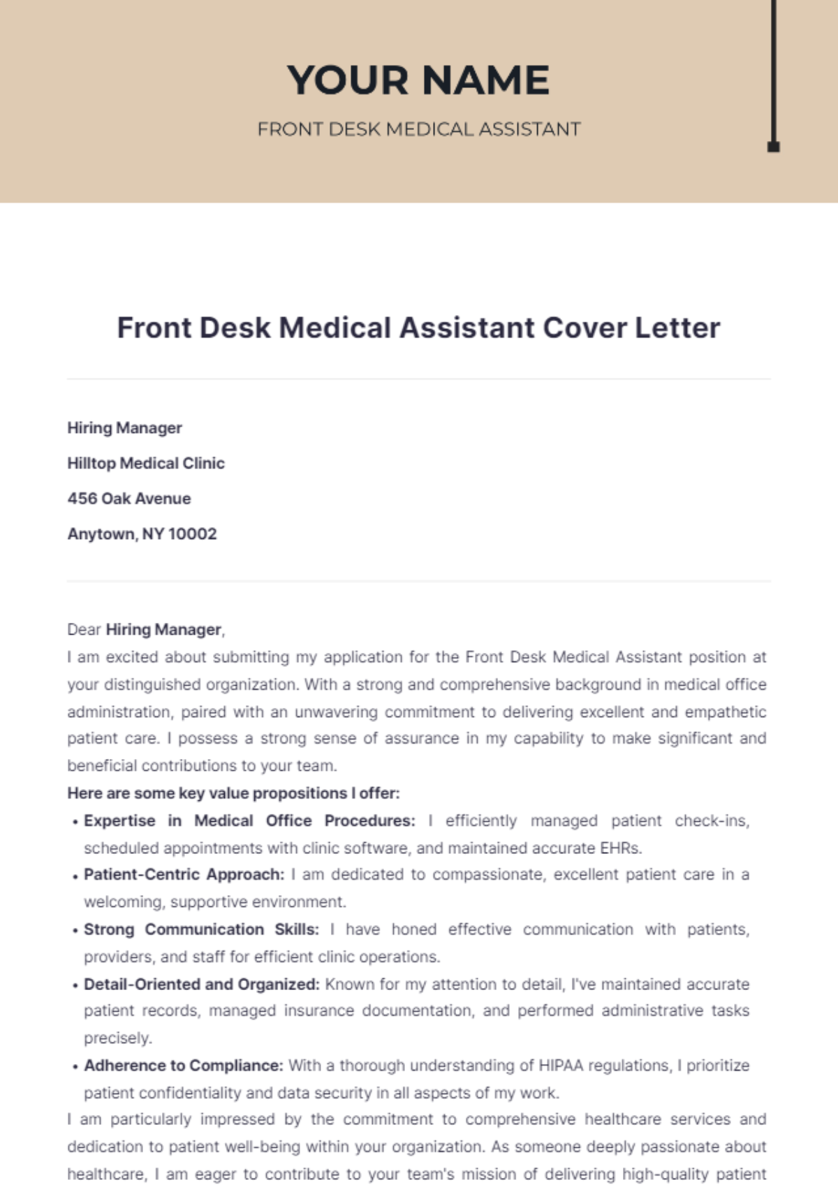 Front Desk Medical Assistant Cover Letter - Edit Online & Download