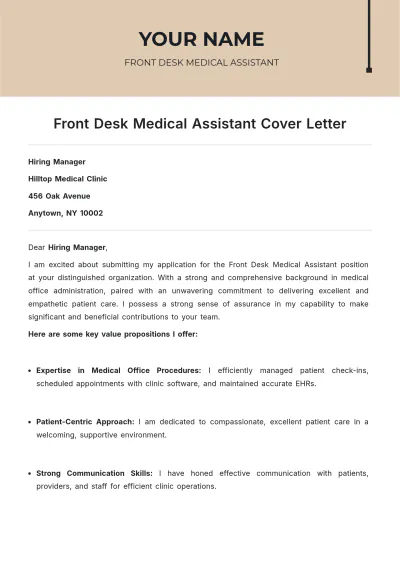 Free Front Desk Medical Assistant Cover Letter to Edit Online