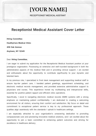 Free Receptionist Medical Assistant Cover Letter to Edit Online