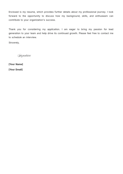 Free Lead Generation Executive Cover Letter to Edit Online