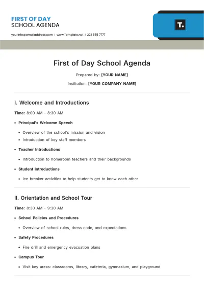 Free First of Day School Agenda Template to Edit Online