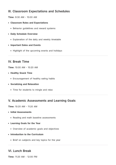 Free First of Day School Agenda Template to Edit Online