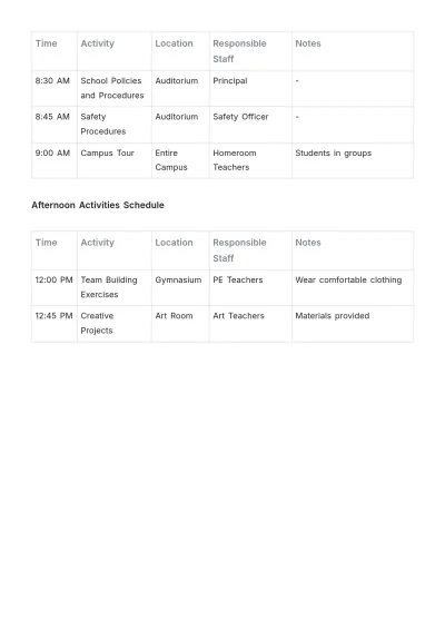 Free First of Day School Agenda Template to Edit Online