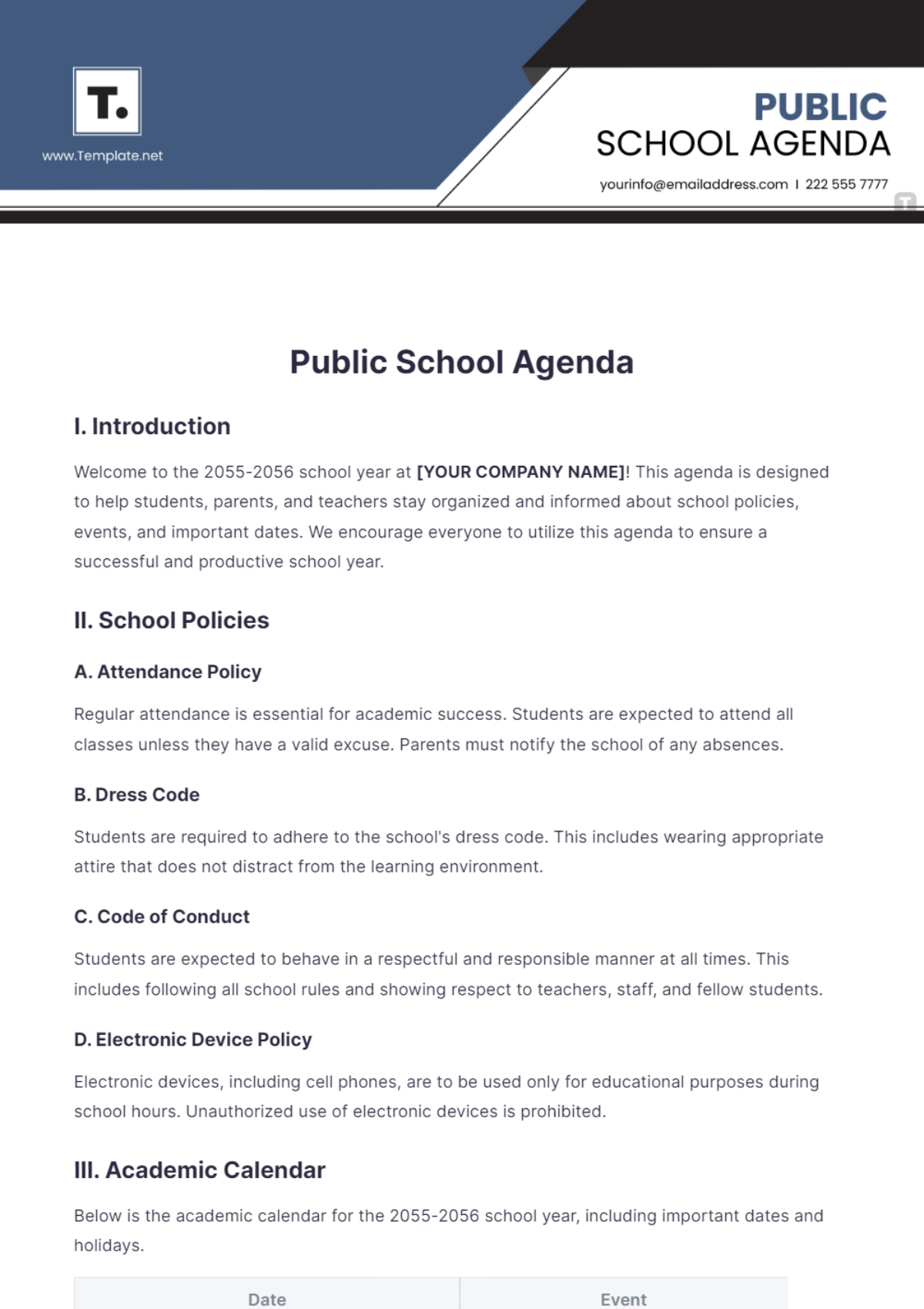 Public School Agenda Template - Edit Online & Download