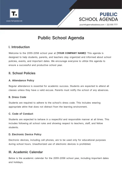 Free Public School Agenda Template to Edit Online