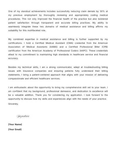 Free Medical Billing Medical Assistant Cover Letter to Edit Online
