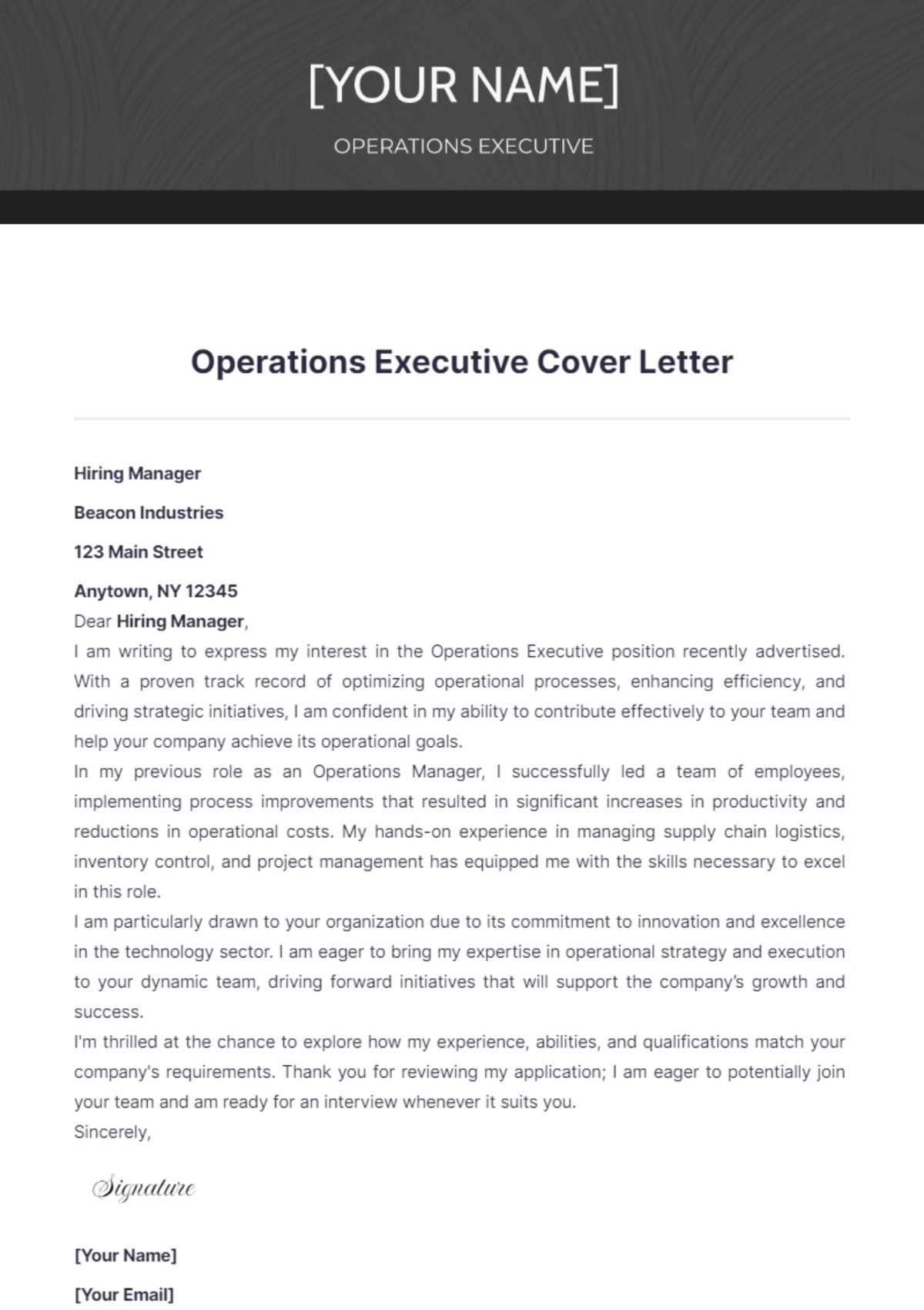 Operations Executive Cover Letter - Edit Online & Download