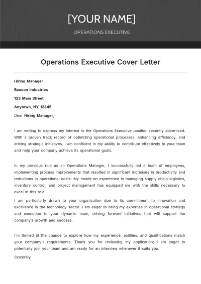 Free Operations Executive Cover Letter to Edit Online