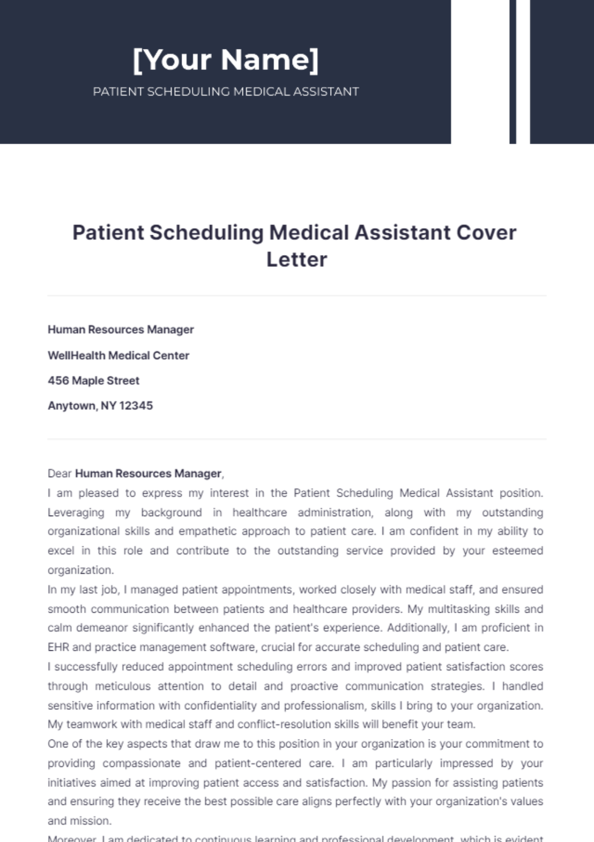 Patient Scheduling Medical Assistant Cover Letter - Edit Online & Download