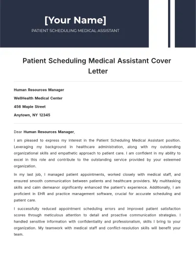 Free Patient Scheduling Medical Assistant Cover Letter to Edit Online