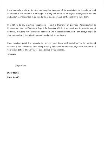 Free Payroll Executive Cover Letter to Edit Online