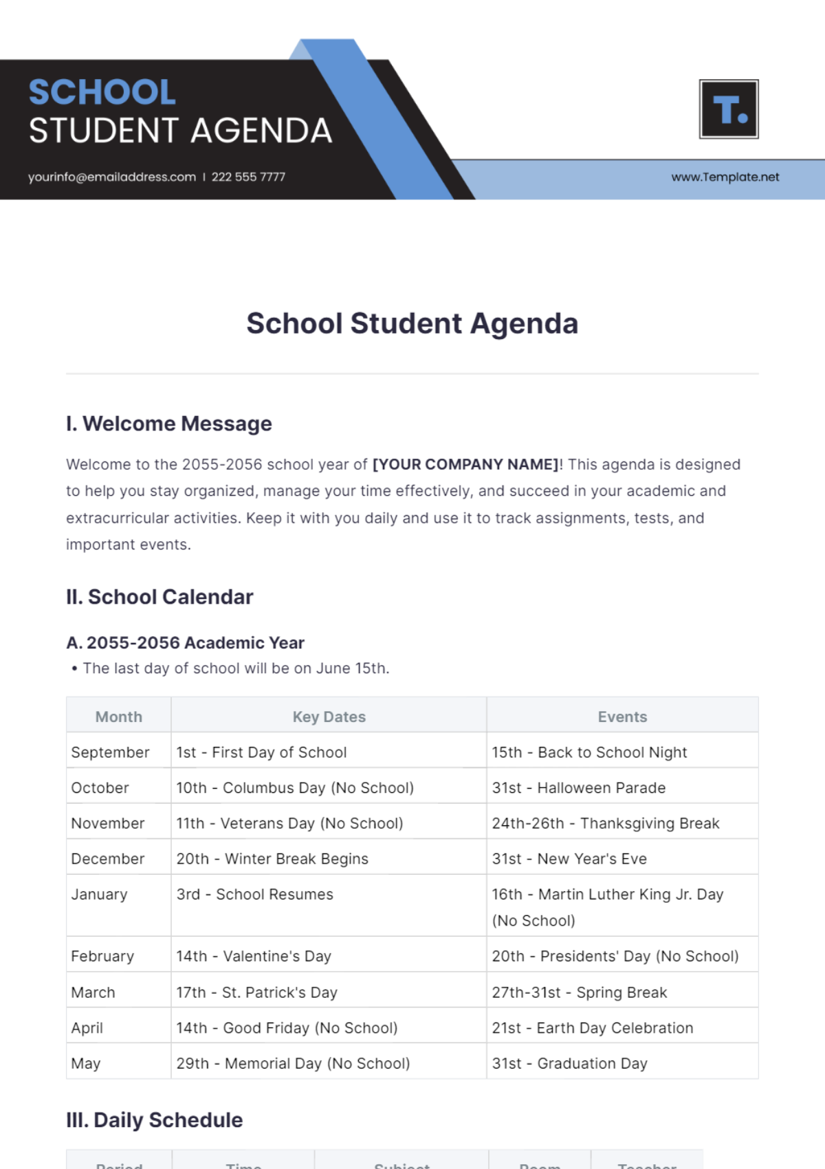 School Student Agenda Template - Edit Online & Download