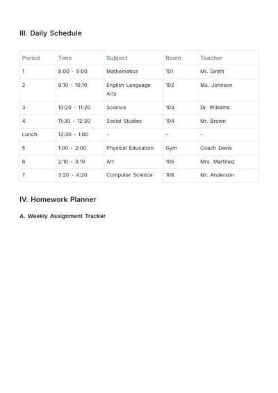 Free School Student Agenda Template to Edit Online