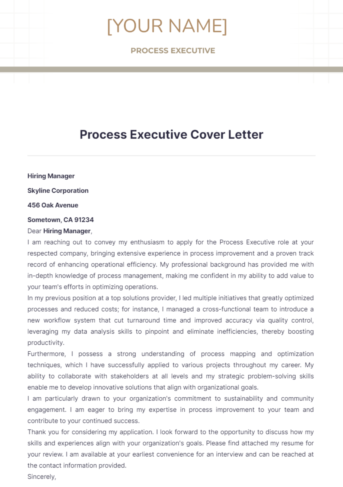 Process Executive Cover Letter - Edit Online & Download