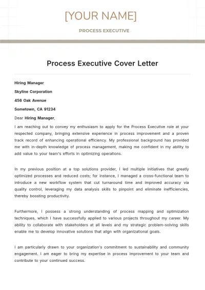 Free Process Executive Cover Letter to Edit Online