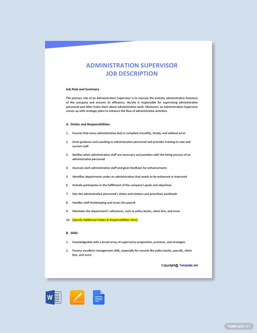 11+ Supervisor Job Description Templates   Google Docs, Word | Free