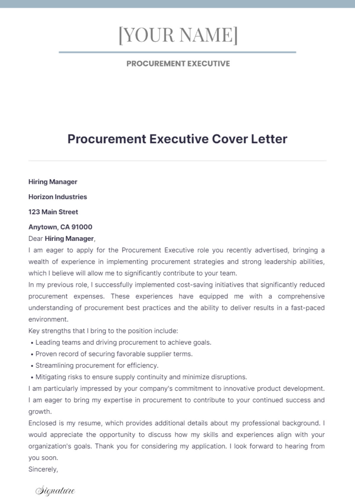 Procurement Executive Cover Letter - Edit Online & Download