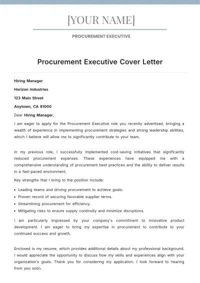 Free Procurement Executive Cover Letter to Edit Online