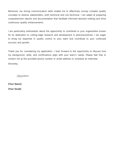 Free Quality Control Executive Cover Letter to Edit Online