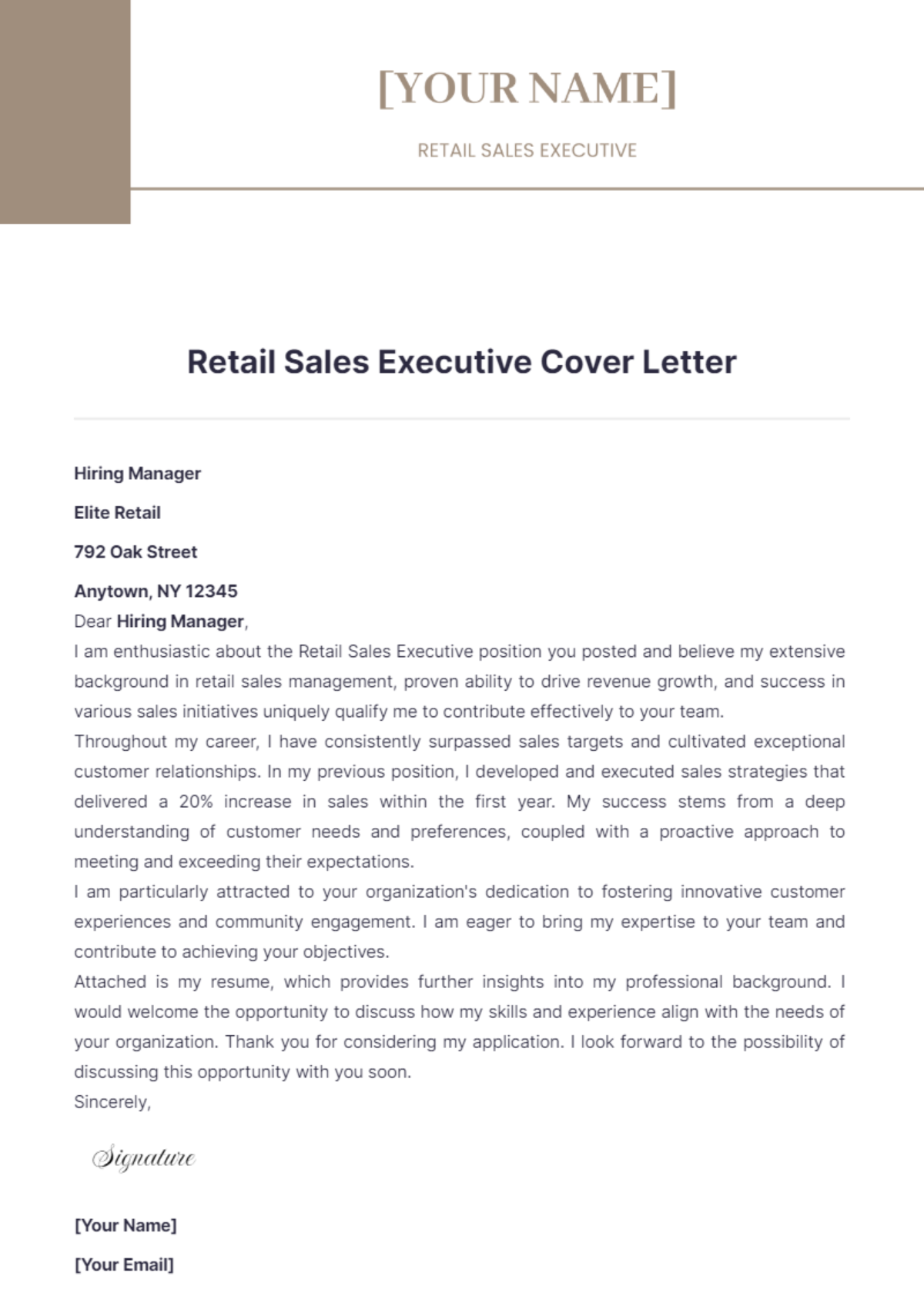 Retail Sales Executive Cover Letter