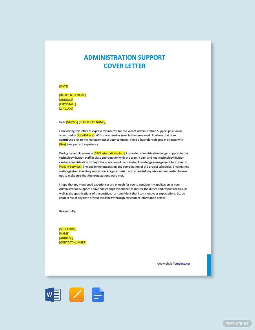 Administration Support Cover Letter Template