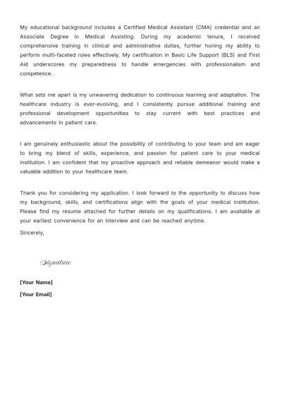 Free Patient Care Medical Assistant Cover Letter to Edit Online