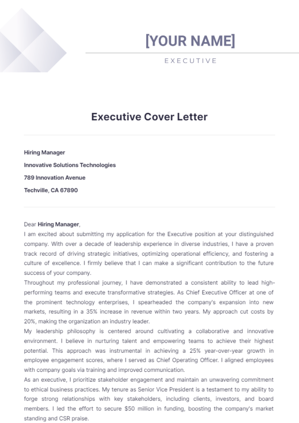 Executive Cover Letter - Edit Online & Download