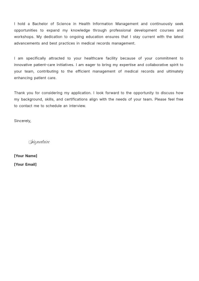 Free Medical Records Assistant Cover Letter to Edit Online