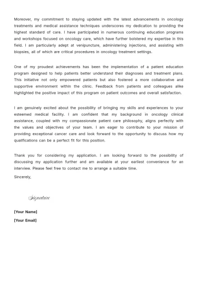 Free Oncology Clinical Medical Assistant Cover Letter to Edit Online