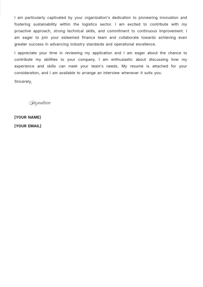 Free Logistics Accountant Executive Cover Letter to Edit Online