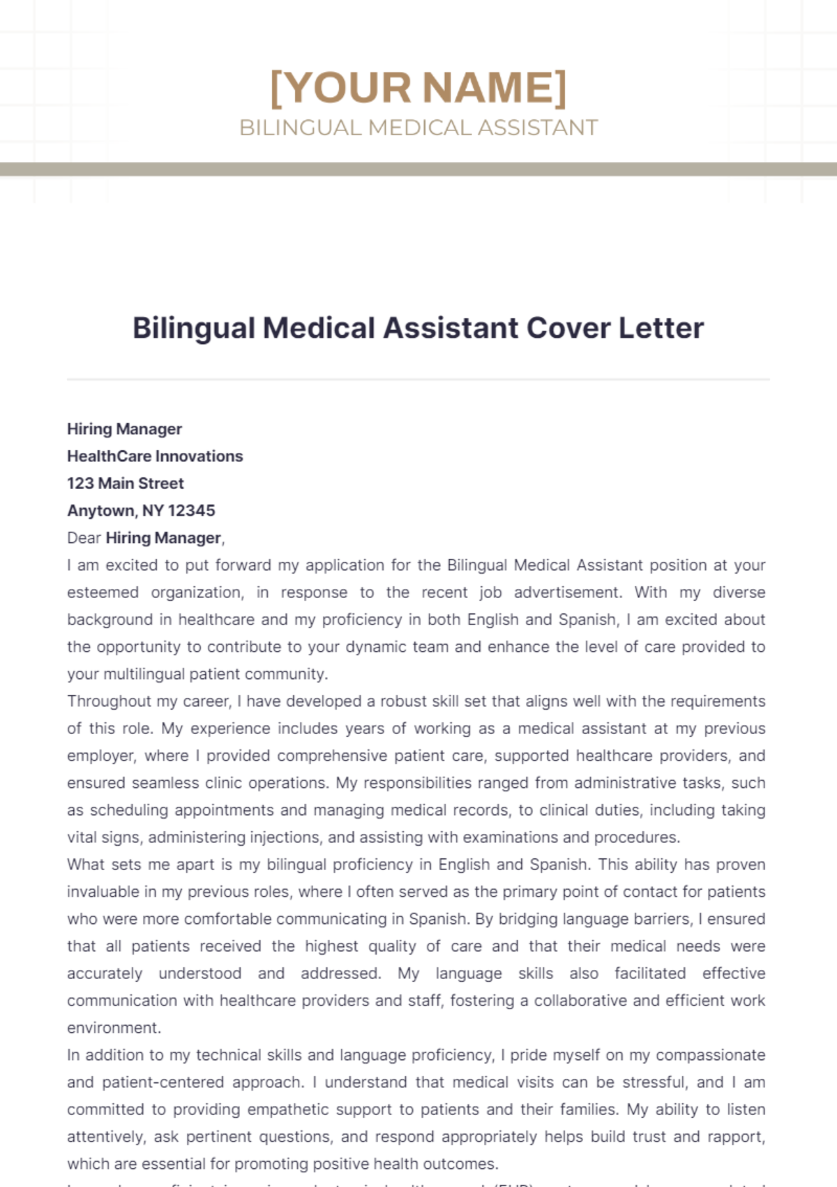 Bilingual Medical Assistant Cover Letter - Edit Online & Download