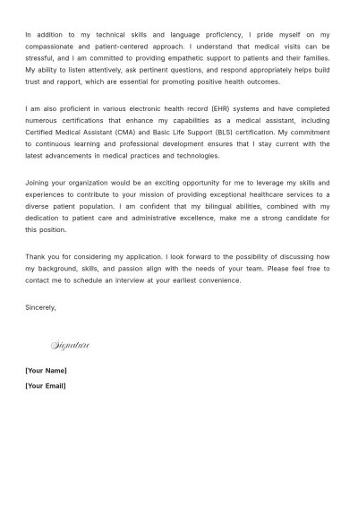 Free Bilingual Medical Assistant Cover Letter to Edit Online