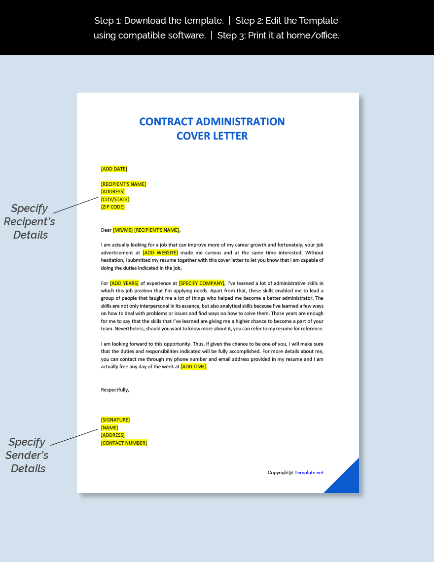 Contract Administration Cover Letter Template