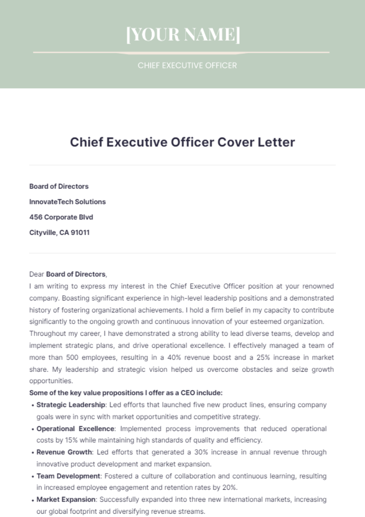 school executive officer cover letter