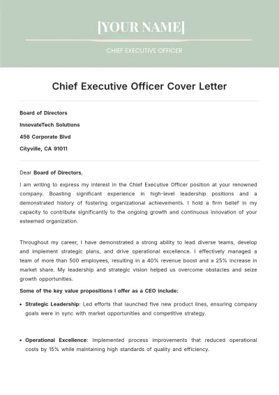 Free Chief Executive Officer Cover Letter to Edit Online