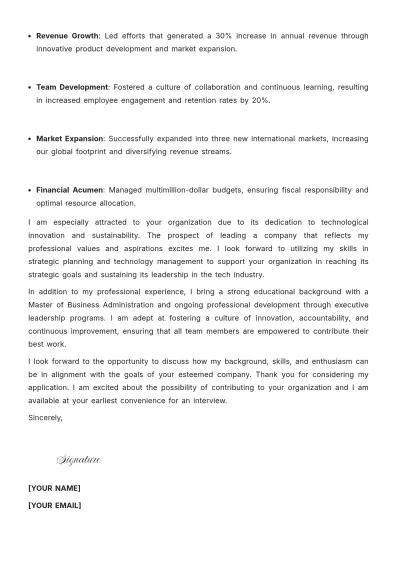 Free Chief Executive Officer Cover Letter to Edit Online