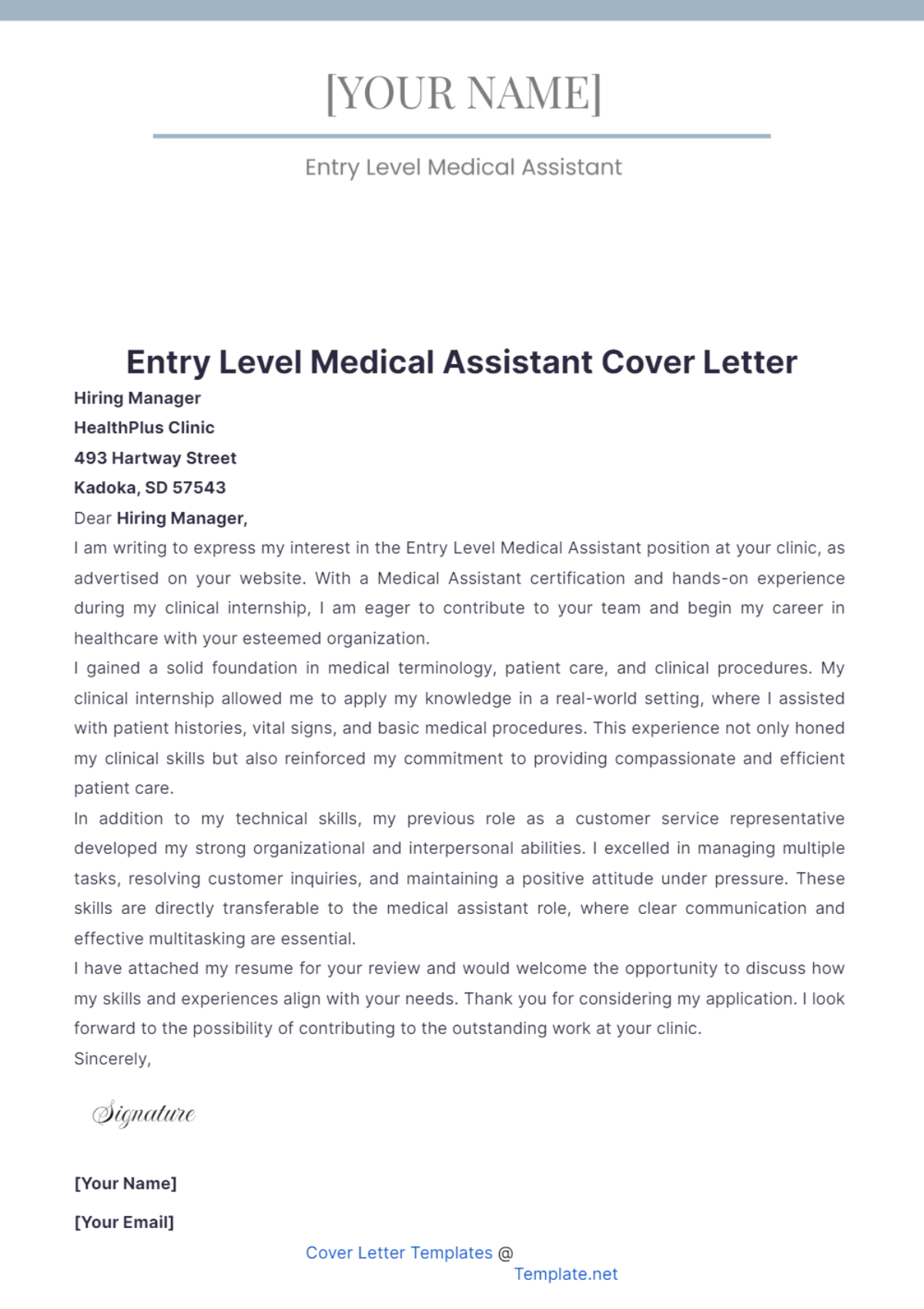 Entry Level Medical Assistant Cover Letter - Edit Online & Download