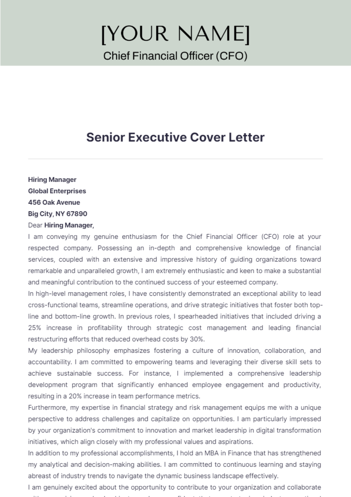 Senior Executive Cover Letter - Edit Online & Download