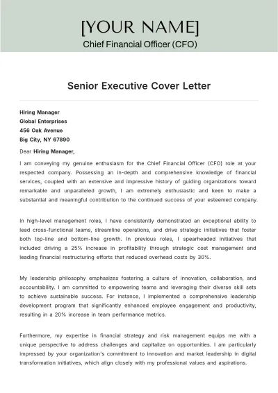 Free Senior Executive Cover Letter to Edit Online