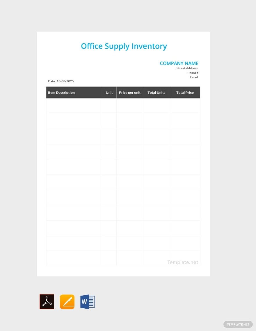 Download Printable Office Supplies Inventory Template PDF