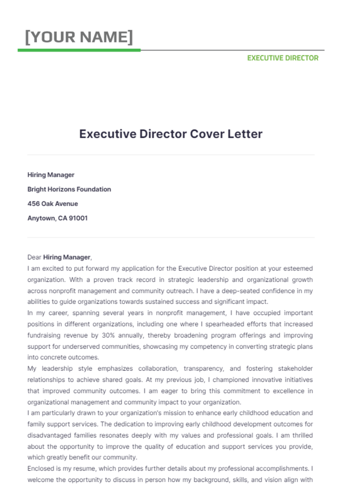 chief executive officer cover letter