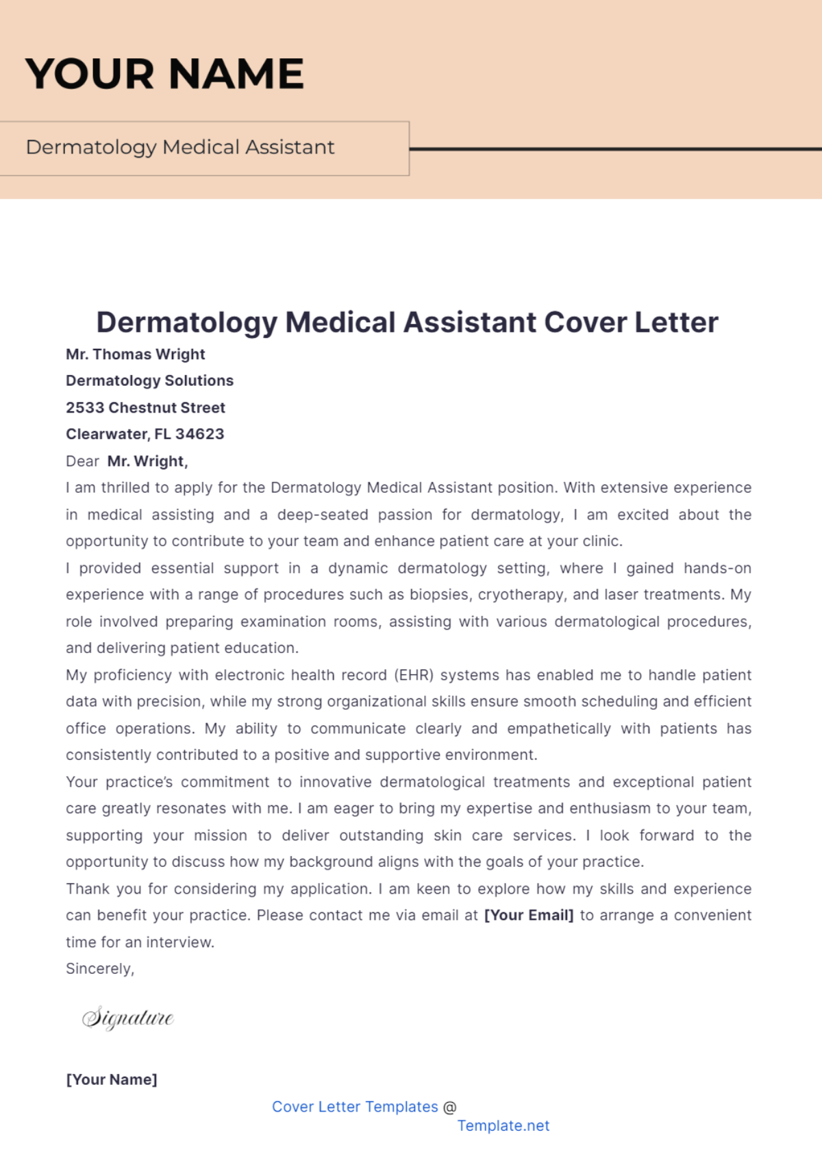 cover letter for dermatology medical assistant