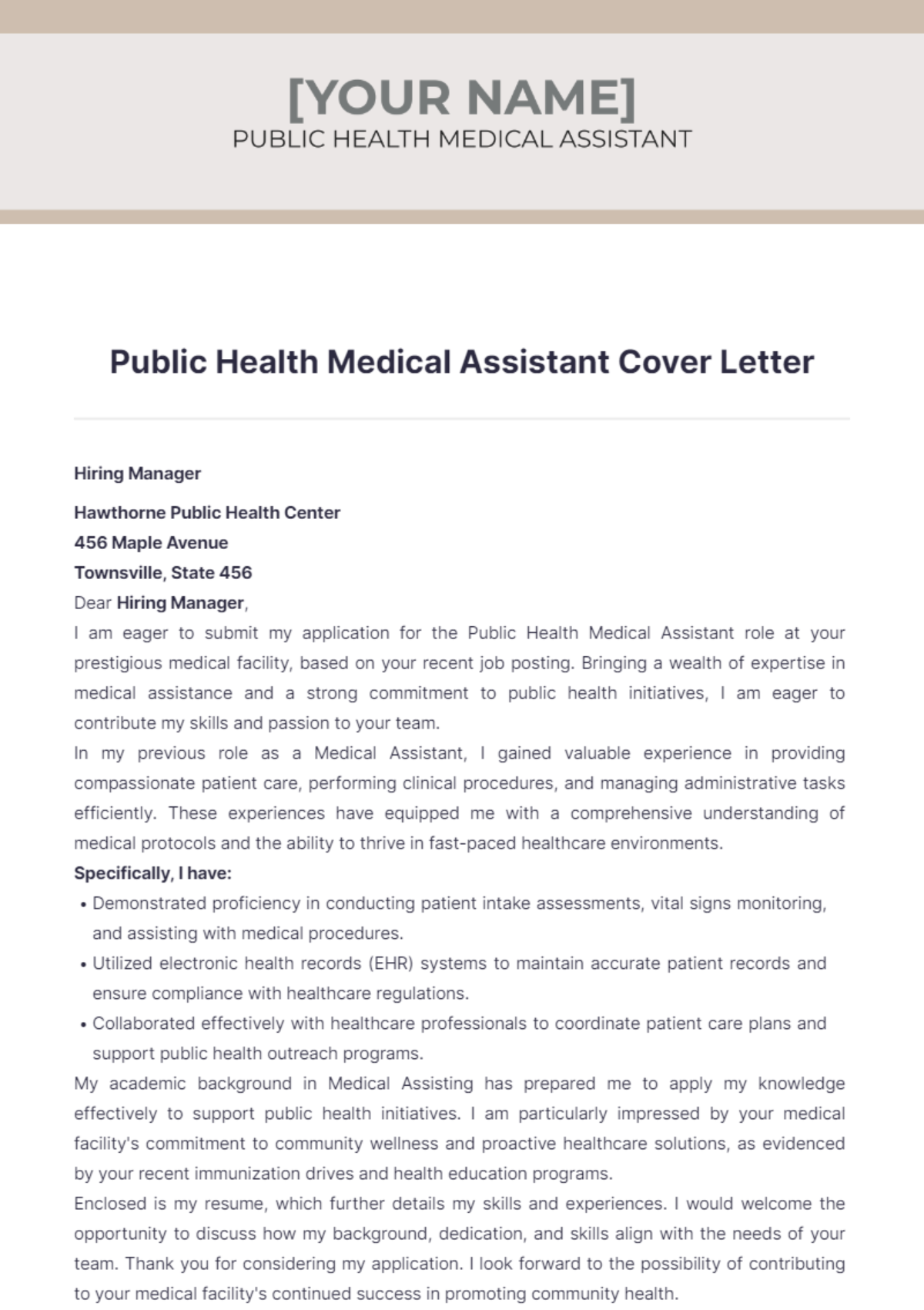 Public Health Medical Assistant Cover Letter - Edit Online & Download