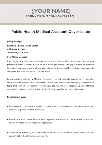 Free Public Health Medical Assistant Cover Letter to Edit Online