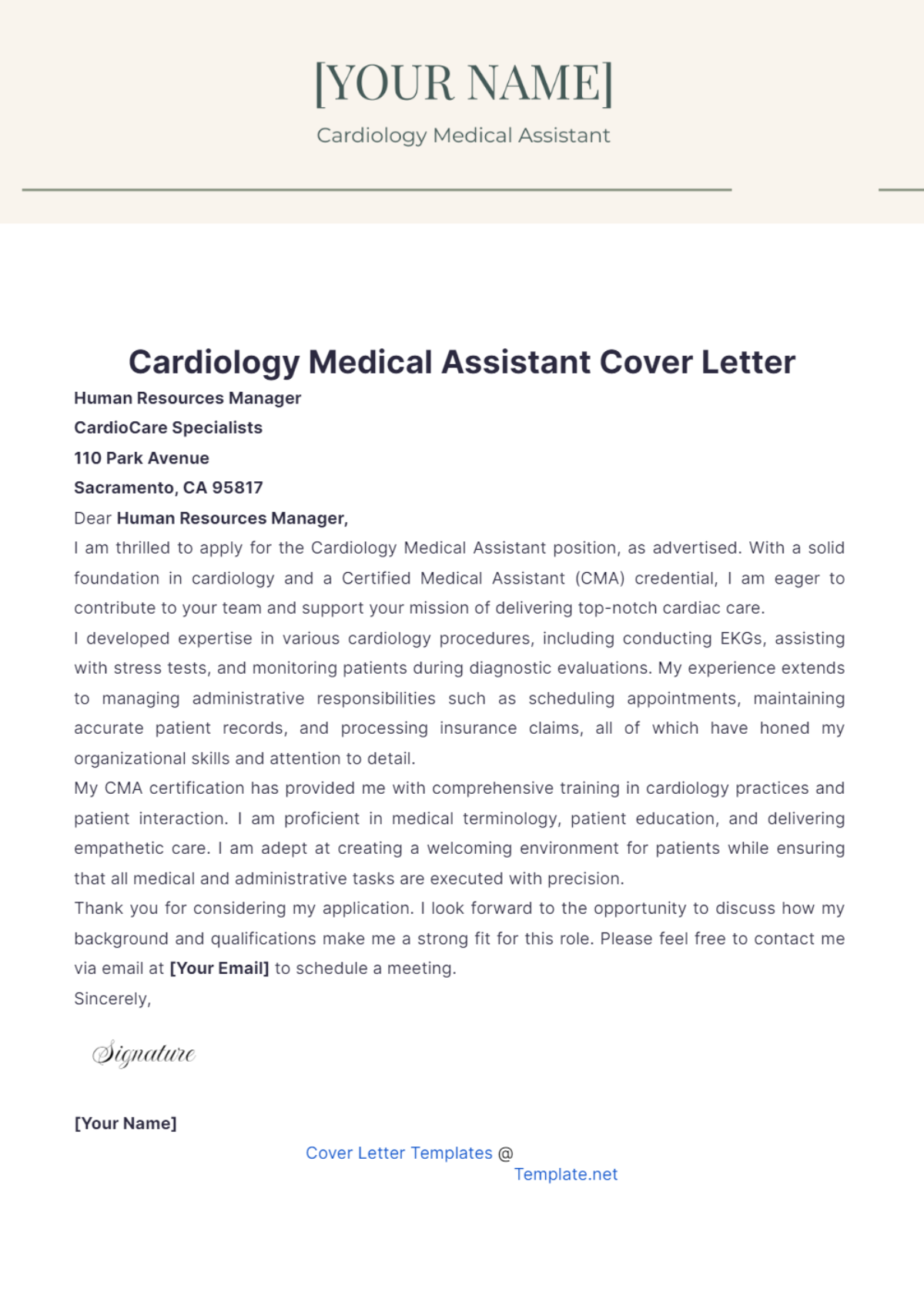 Cardiology Medical Assistant Cover Letter - Edit Online & Download