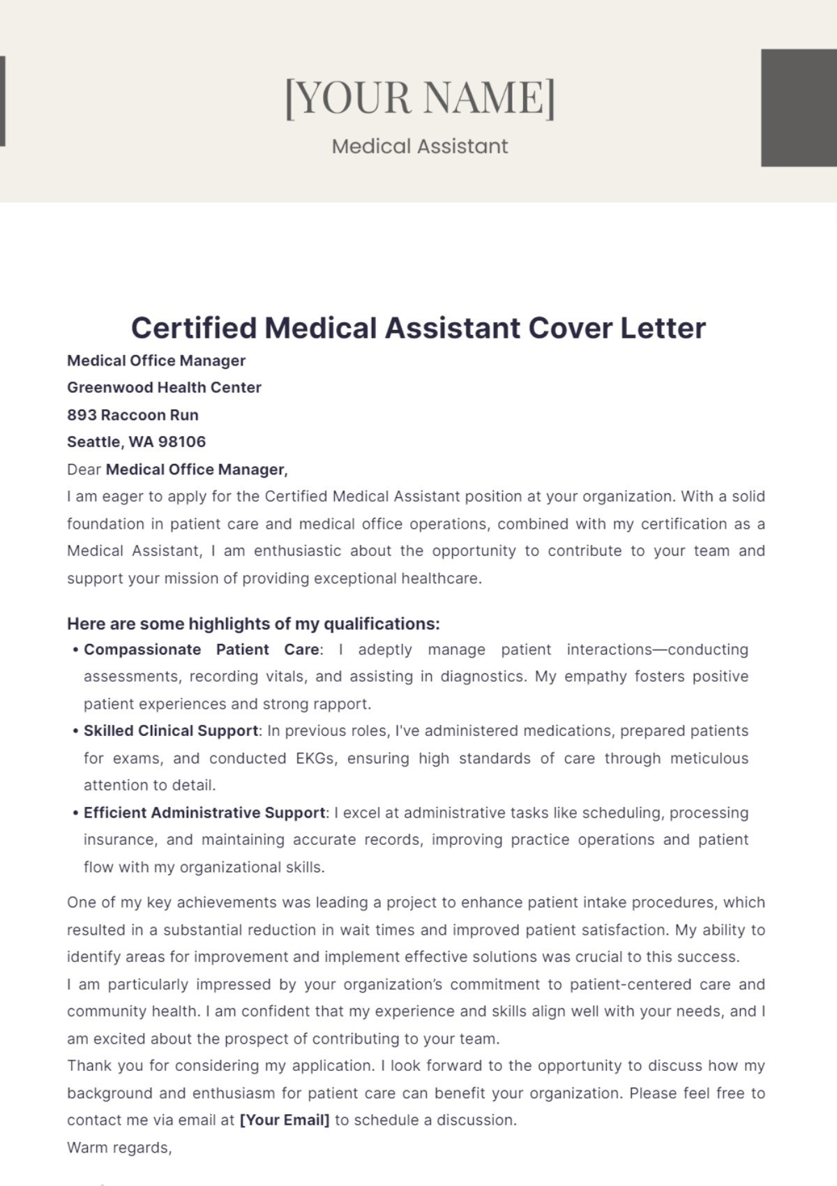 Certified Medical Assistant Cover Letter - Edit Online & Download